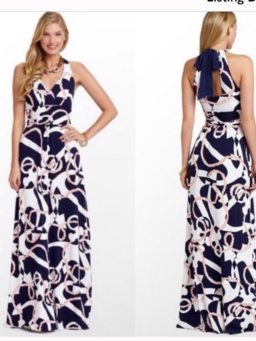 Hard To Find Lilly Pulitzer Amanda Maxi Dress Bright Navy Booze Cruise Size L